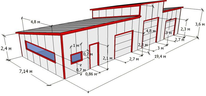 С помощта на такъв чертеж е лесно да се определи колко стенови и покривни сандвич панели ще са необходими за изграждане на гараж.